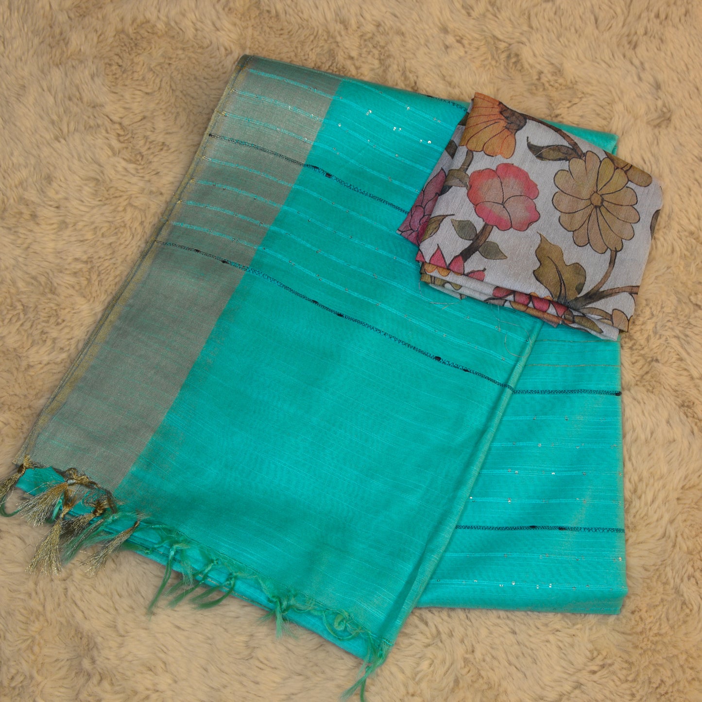 Blue moonga tissue saree with 2 blouses