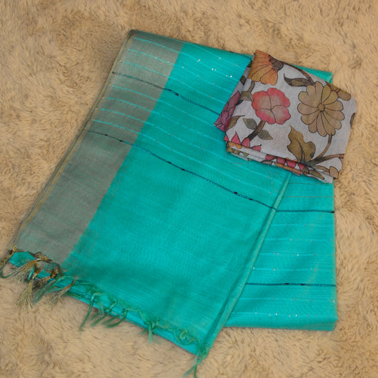 Blue moonga tissue saree with 2 blouses