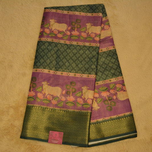 Green cotton blend kalamkari saree