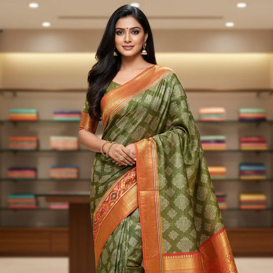 Mehandi green patola saree