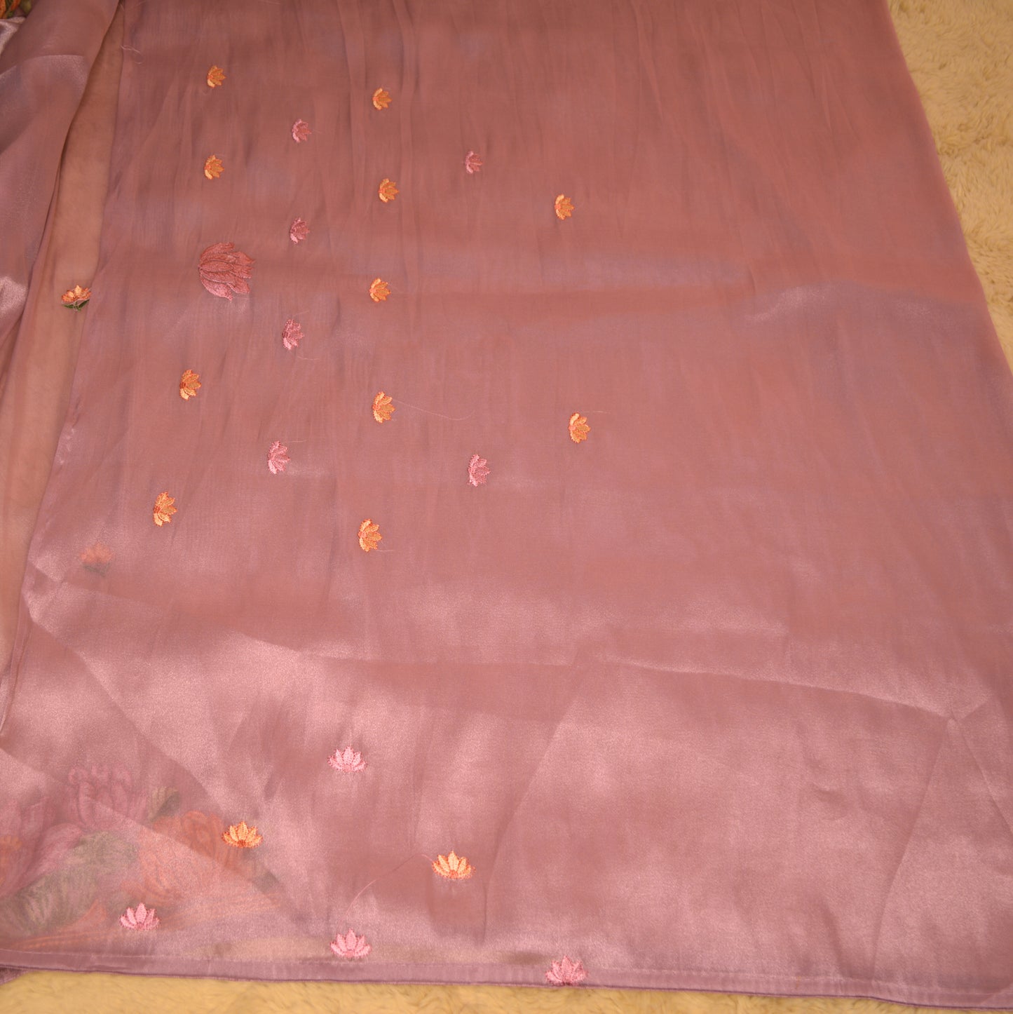 Lavender tissue lotus embroidery saree