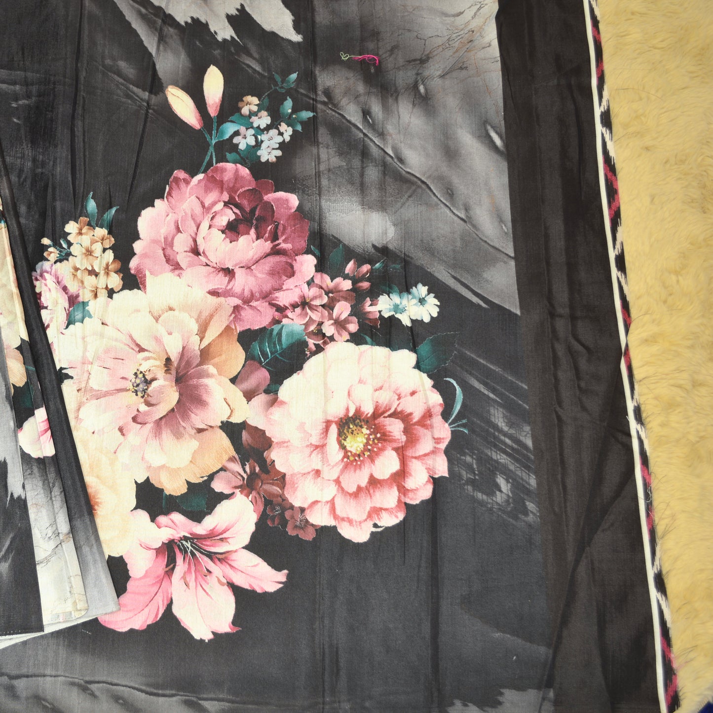 Half-white with black contrast canon silk saree
