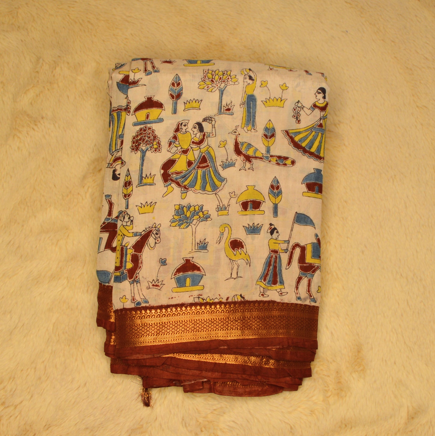 Half-white with red border kalamkari silk saree