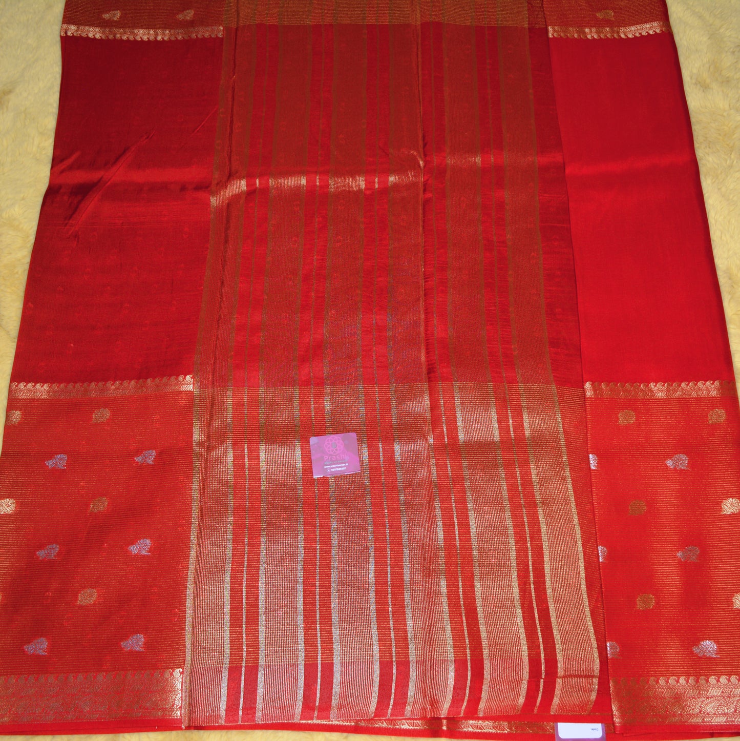 Red viscose crepe saree
