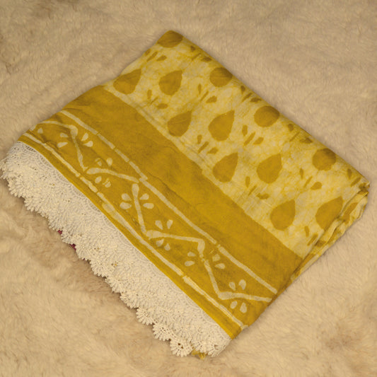 Mustard yellow maslin cotton saree