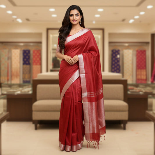 Maroon khadi cotton saree