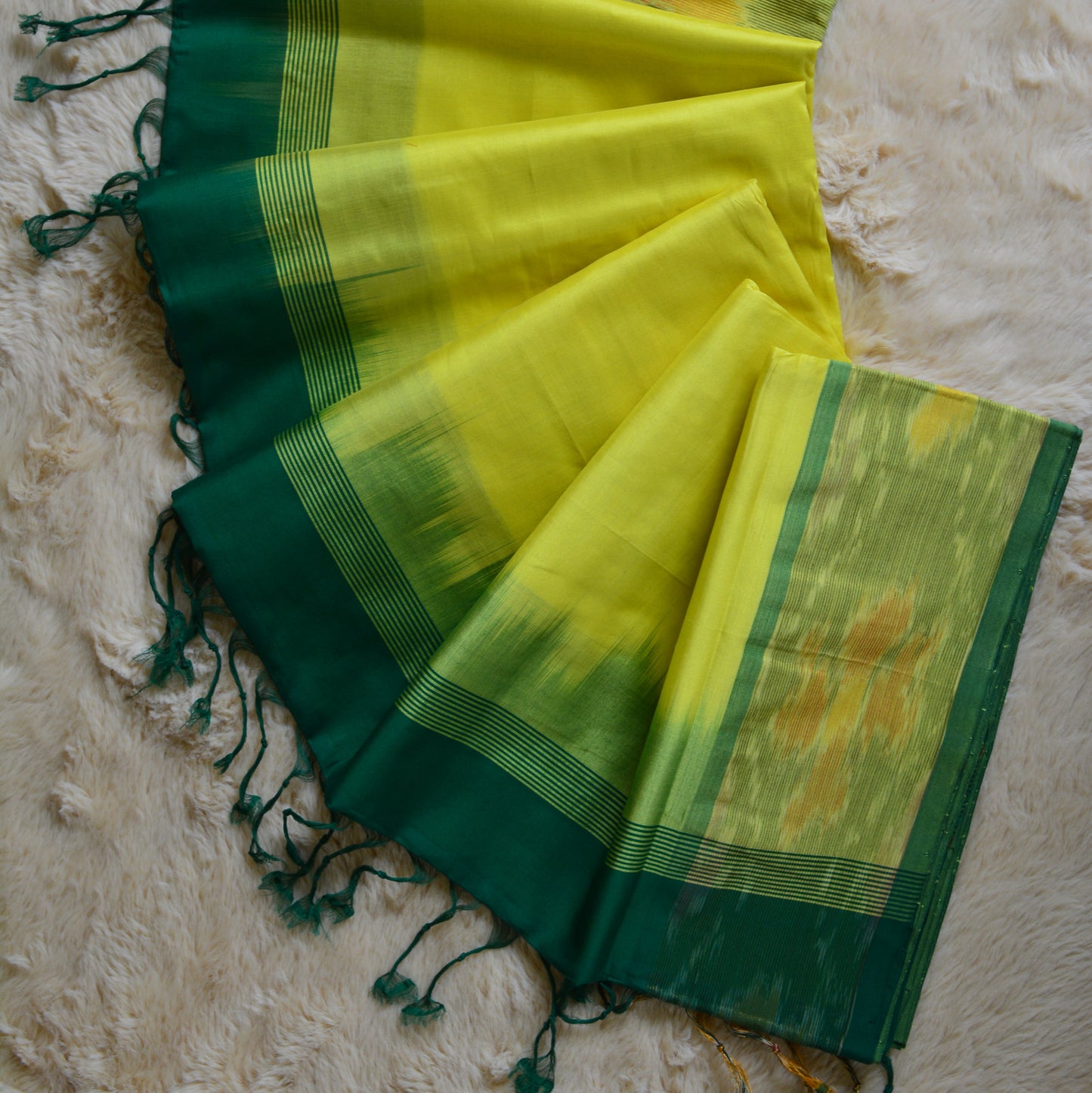 Lemon yellow and green vekatagiri silk cotton saree