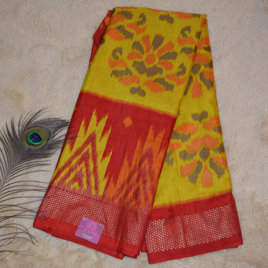 Yellow ikkat design semi dola silk saree