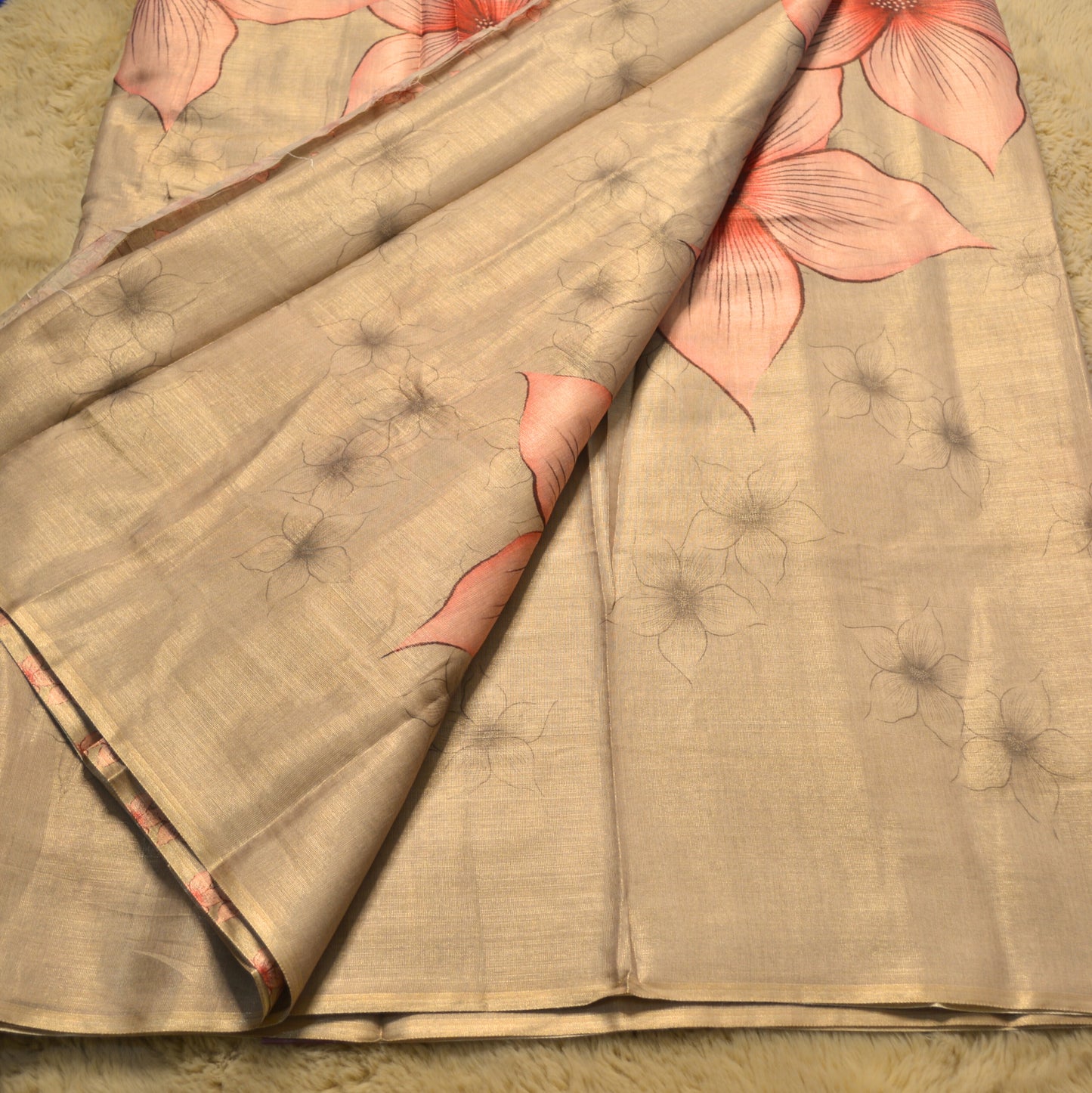 Beige colour soft tissue saree