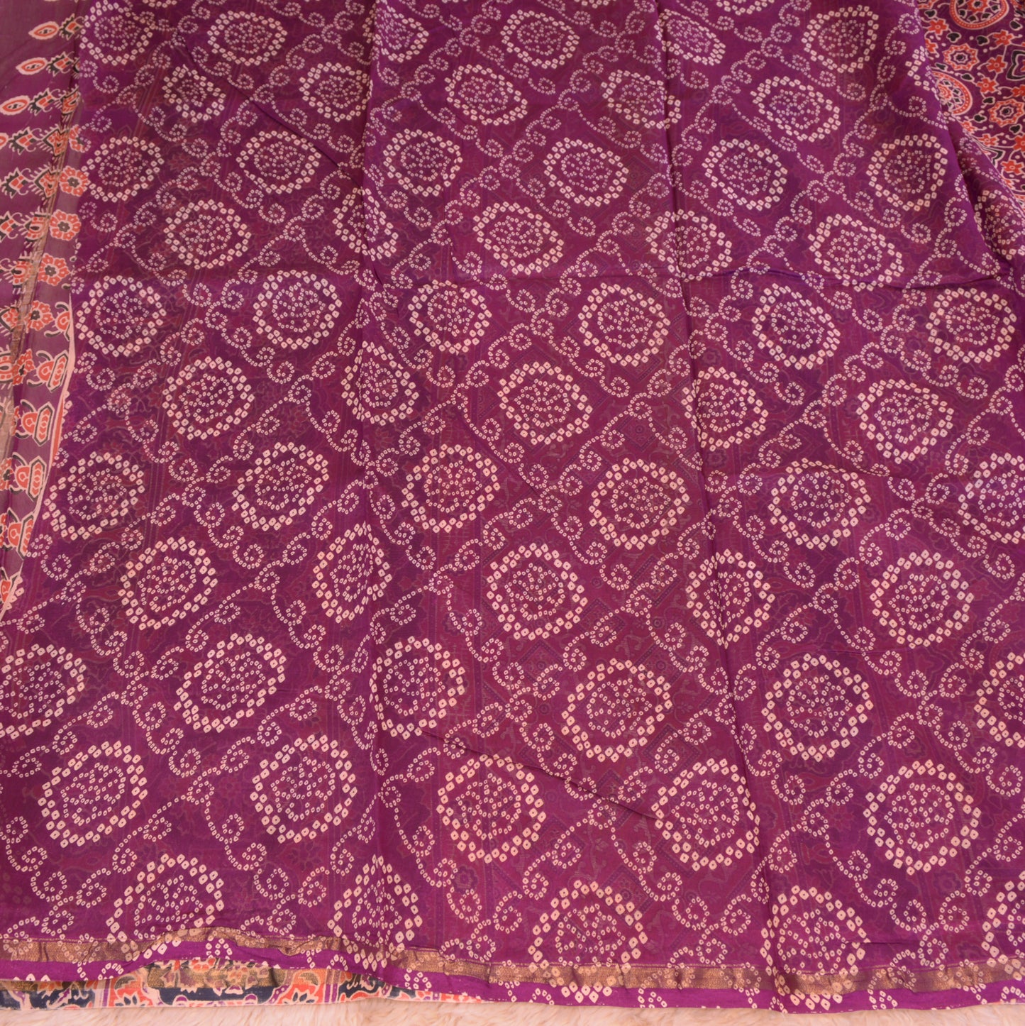 Magenta ajrakh handblock printed chanderi silk cotton saree