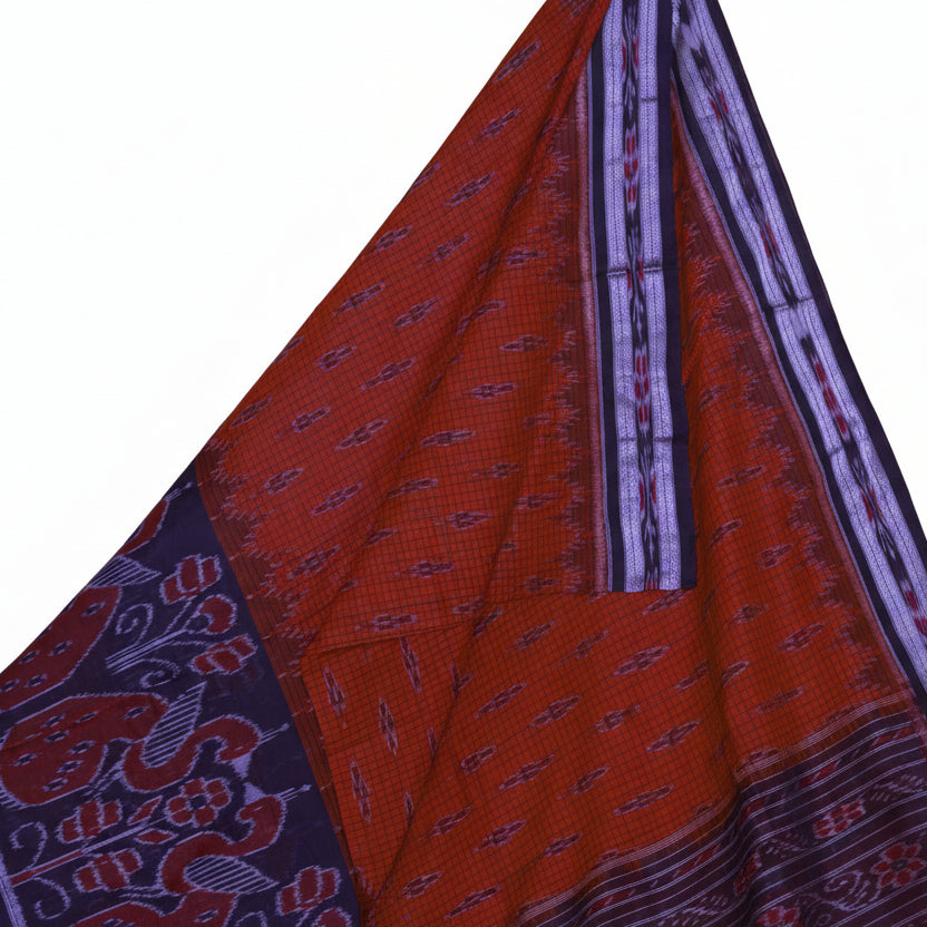 Brick red triple layer sabalpuri handloom cotton saree