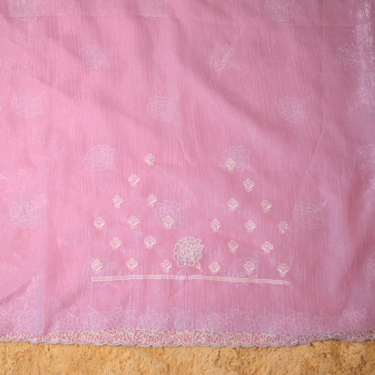 Baby pink crush chiffon floral embroidery saree