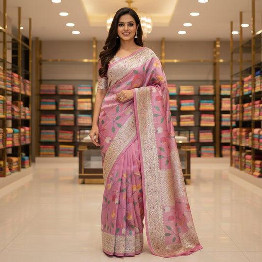 lavender tissue german silver work saree