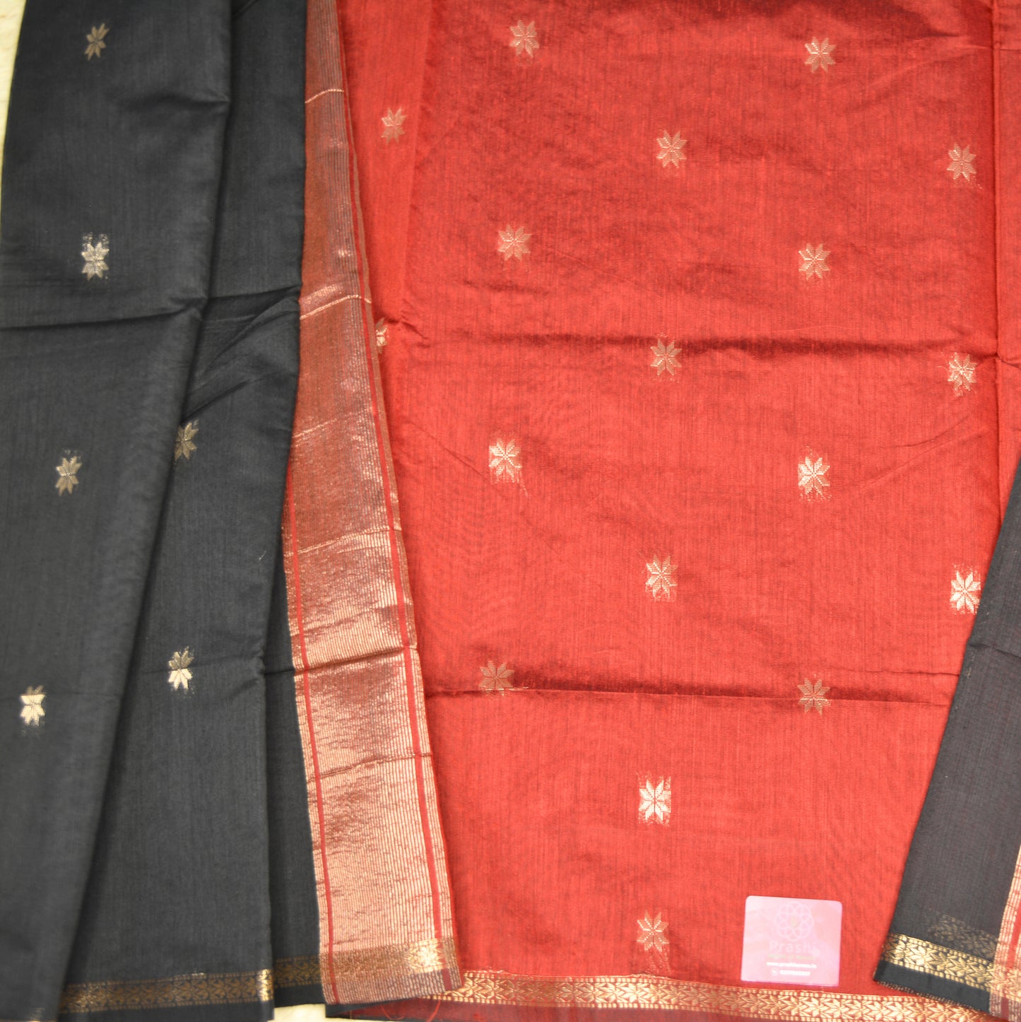 Black maheshwari silk cotton saree