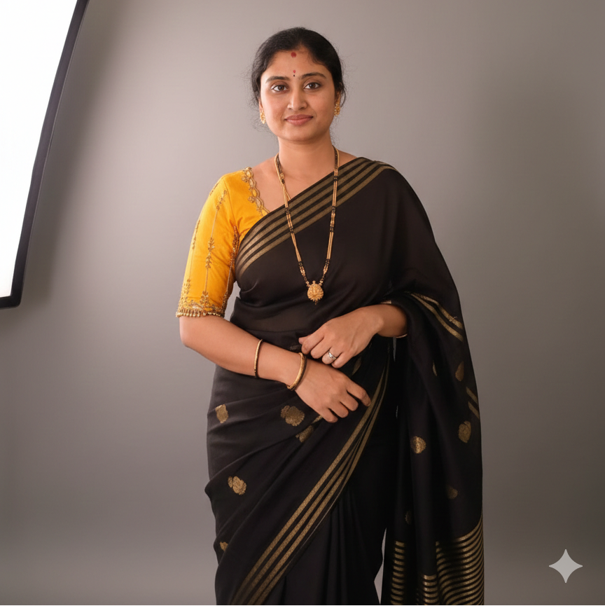 Black pure viscose crepe saree