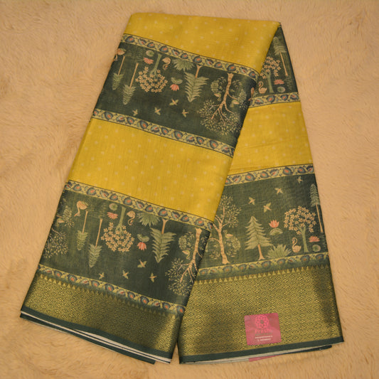 Yellow and green cotton blend kalamkari border