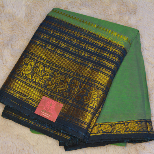 Sky blue and dark blue long border kanchi cotton saree