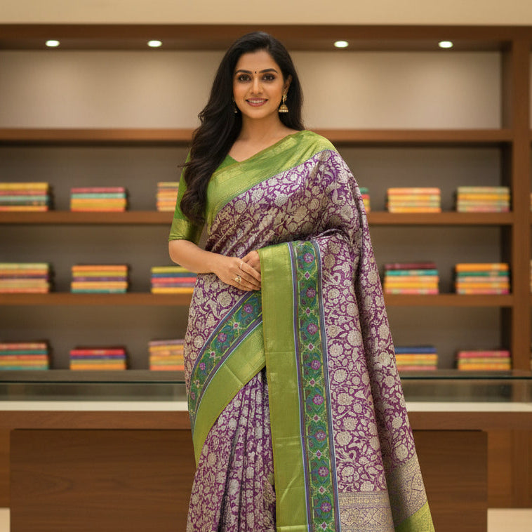 Purple with green patola saree