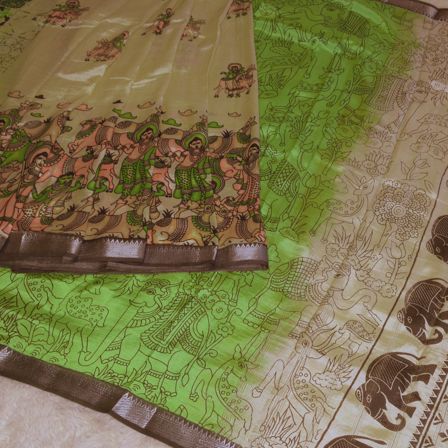 Green pure mangalagiri silk half n half
