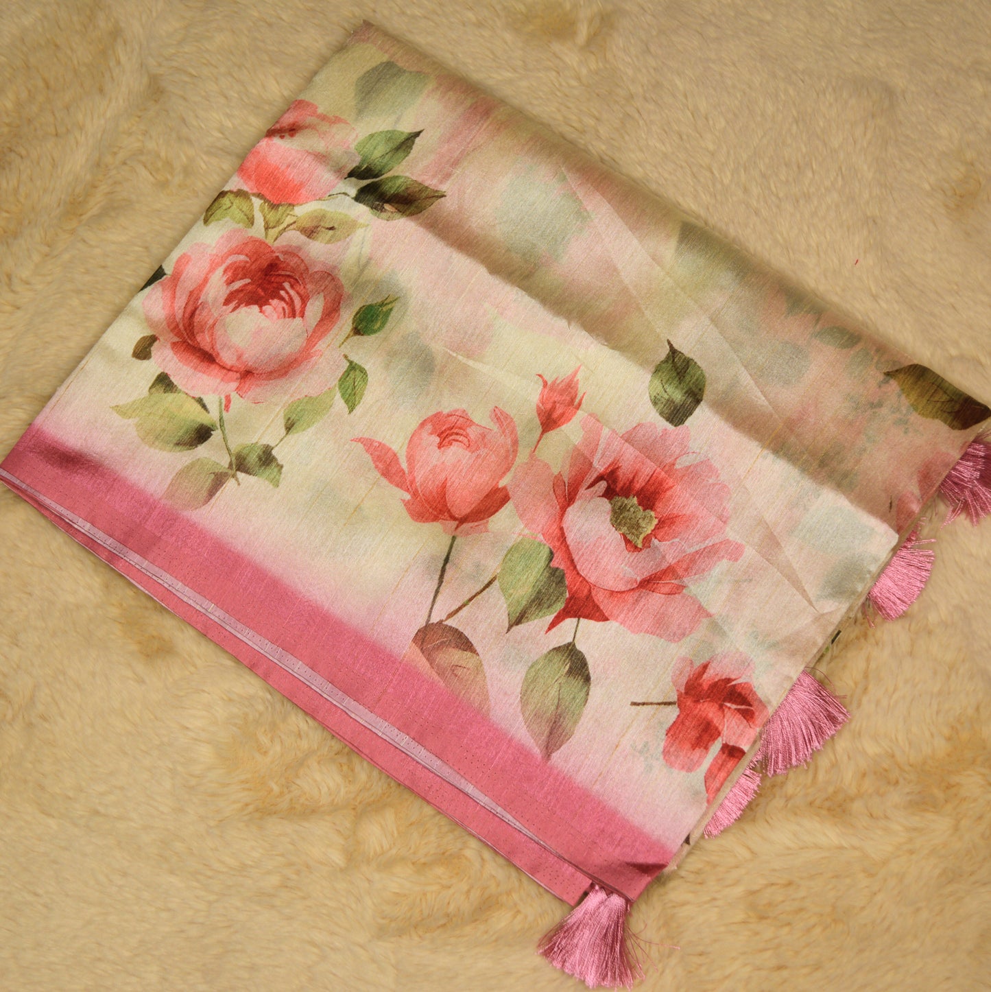 Half white with pink tussar silk saree