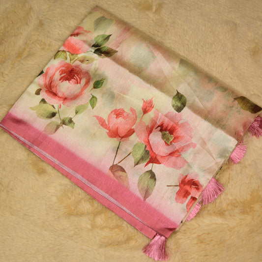 Half white with pink tussar silk saree