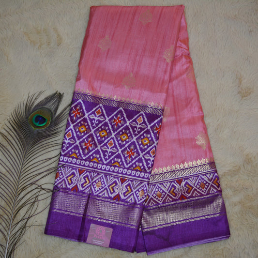Pink with purple ikkat semi dola saree