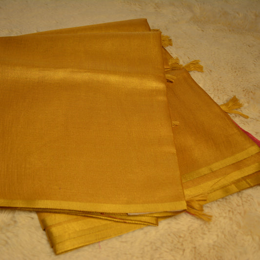 Yellow and pink khadi tissue saree