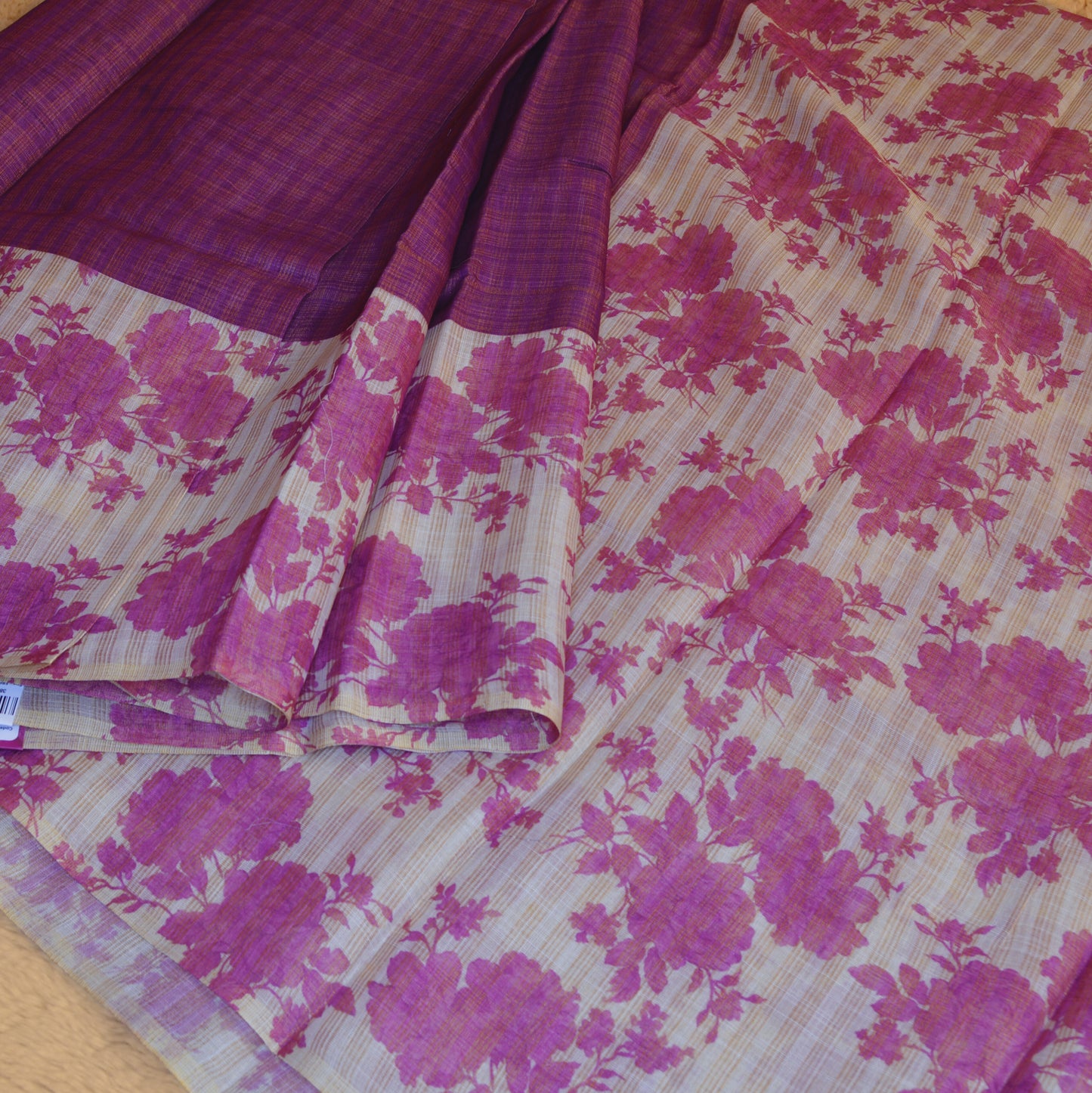 purple tissue floral border saree