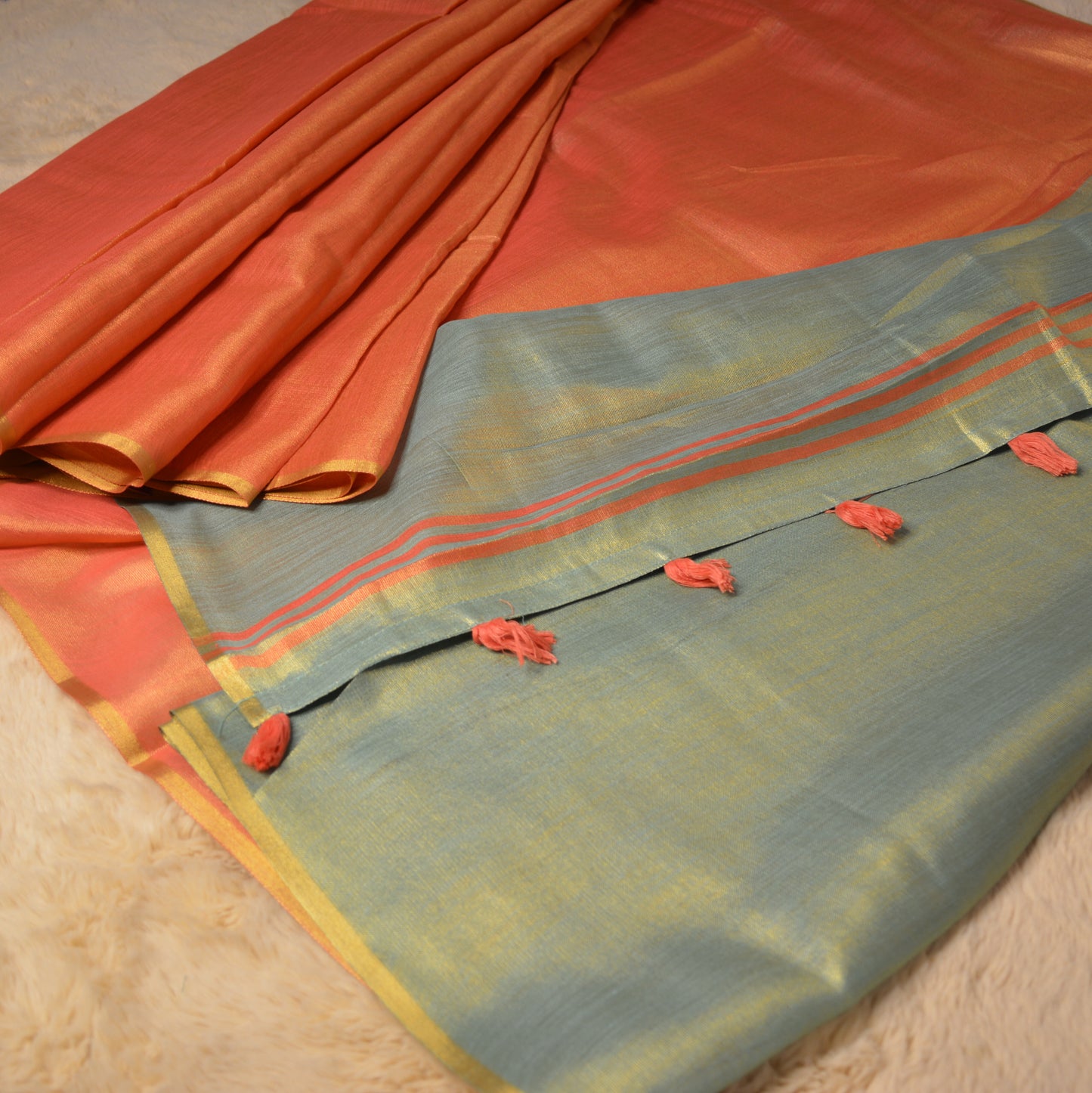 Orange khadi tissue saree