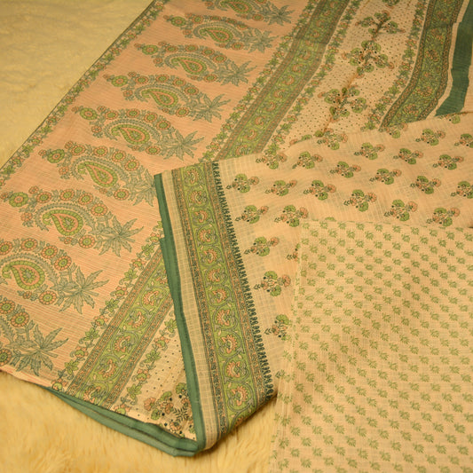 Green handblack printed cotton saree