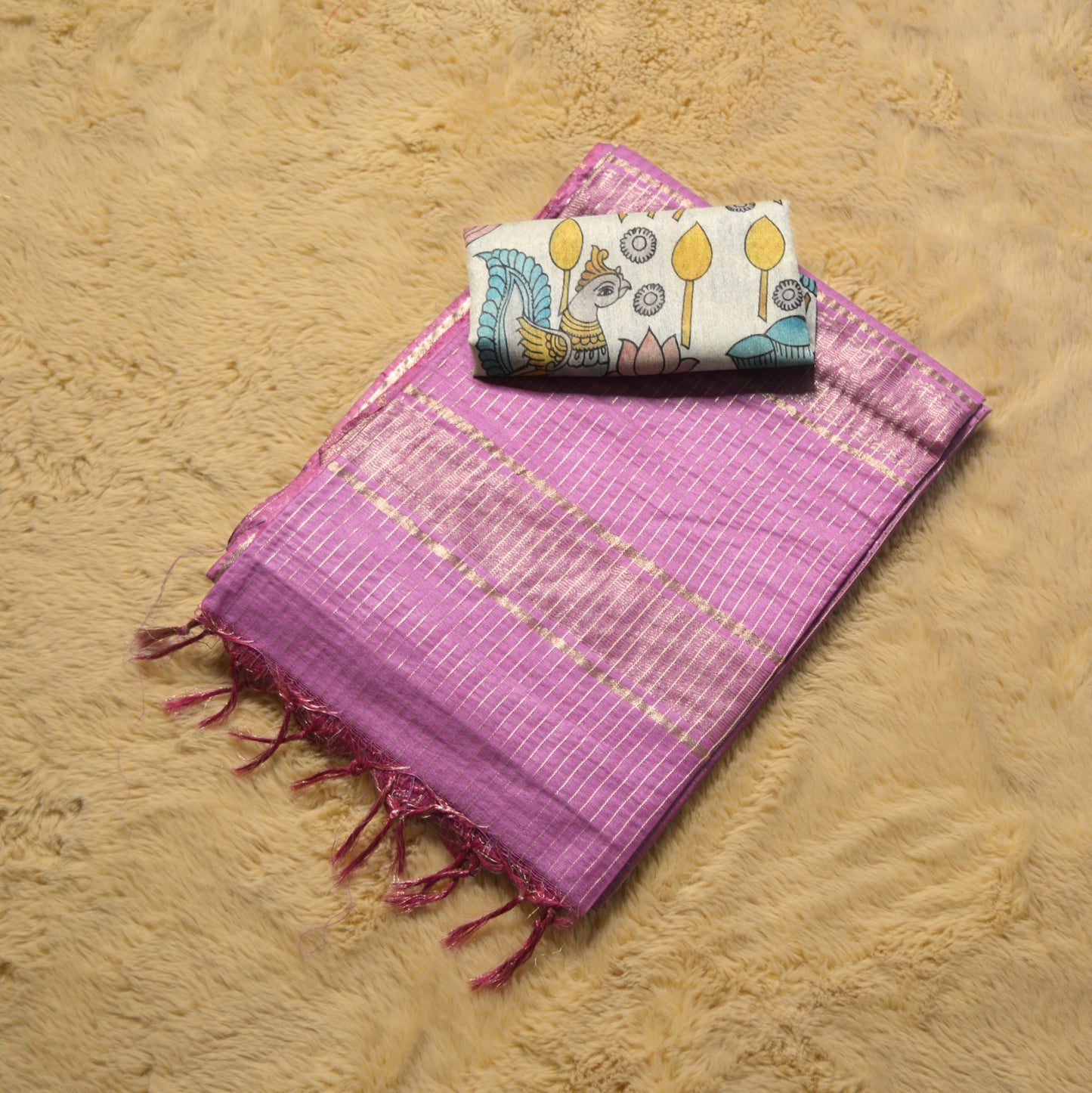 Pink moonga silk kalamkari blouse saree