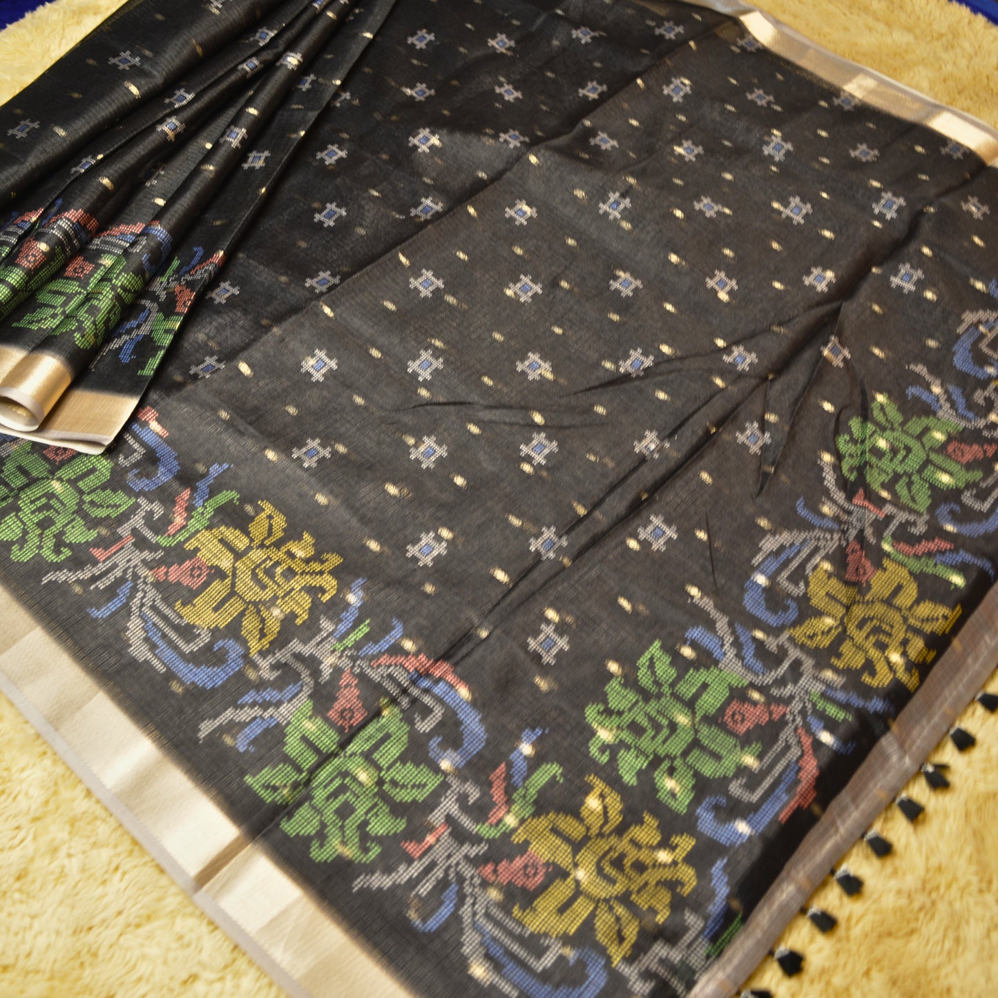 Black kota digital print saree