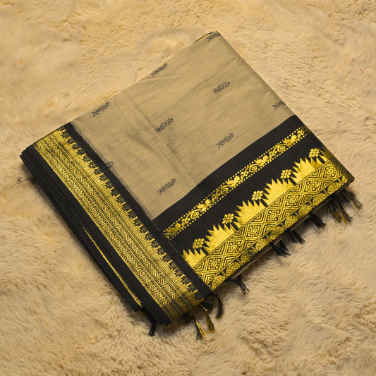 Grey with black contrast kalyani cotton saree