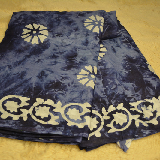 Indigo blue mul cotton bhatik print saree