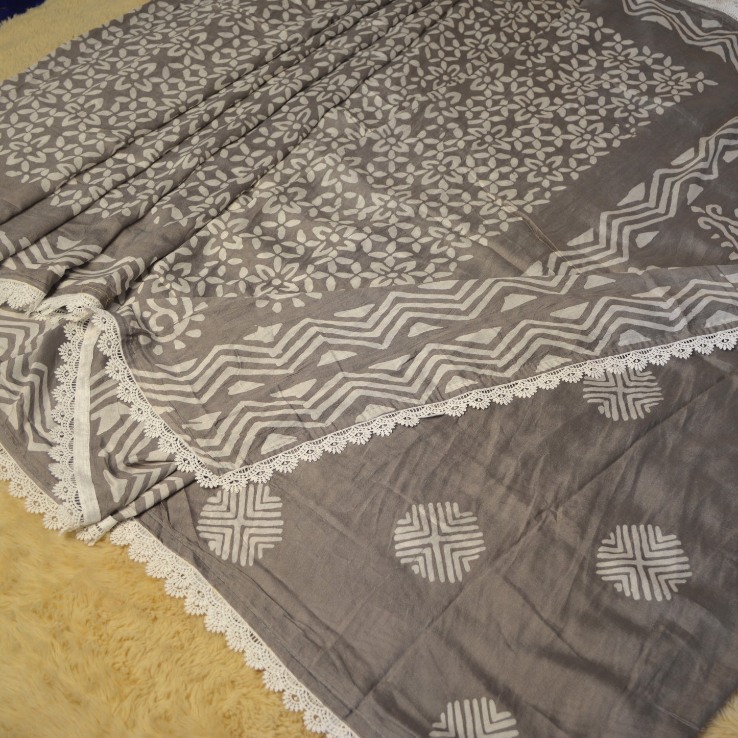 Grey maslin cotton saree