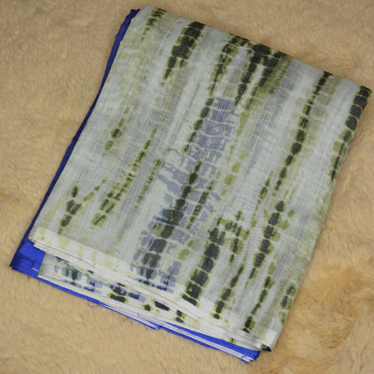 Blue with green linen shibori print saree