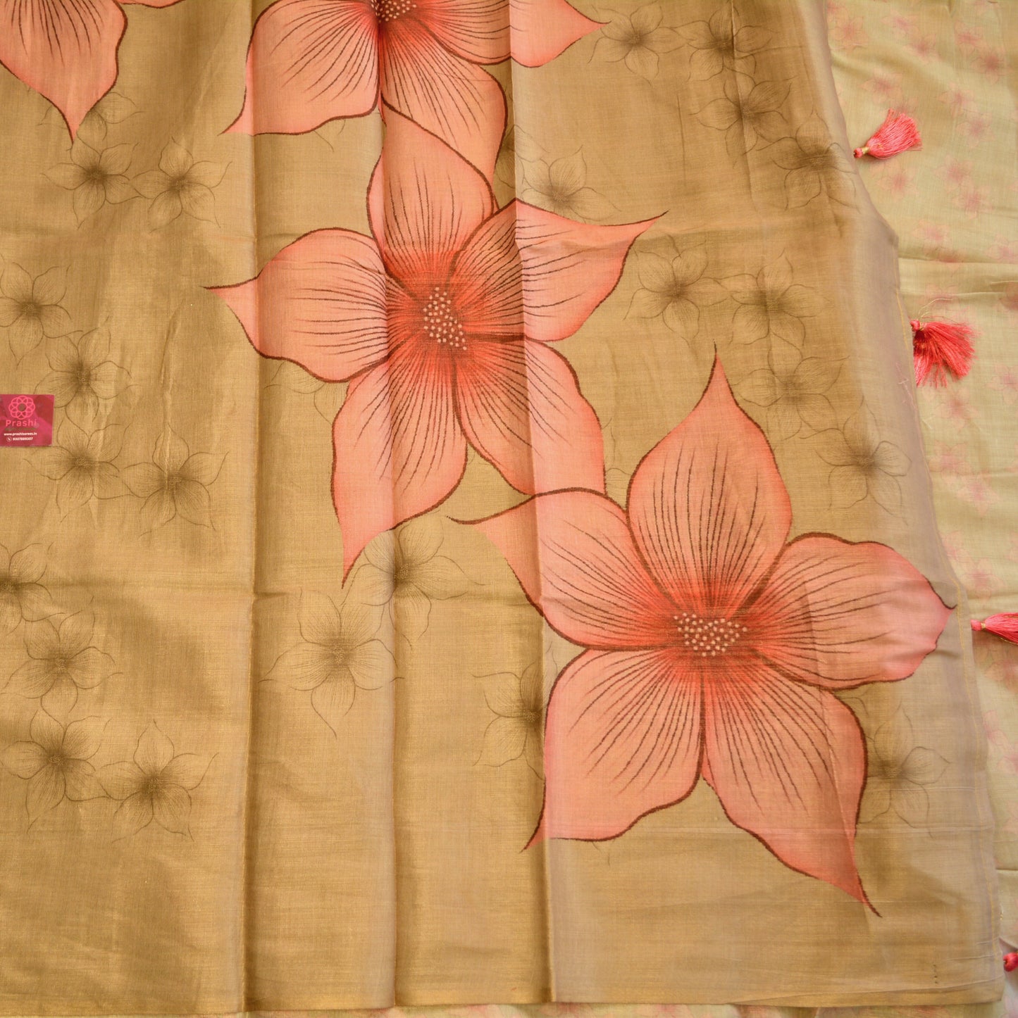 Beige colour soft tissue saree