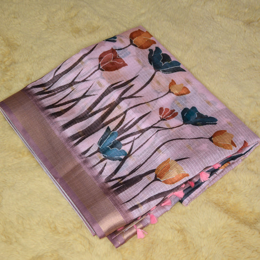 Lavender kota digital print saree