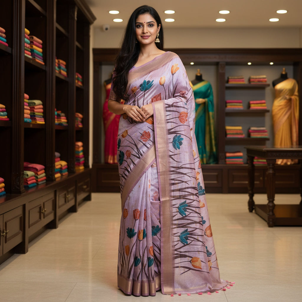 Lavender kota digital print saree