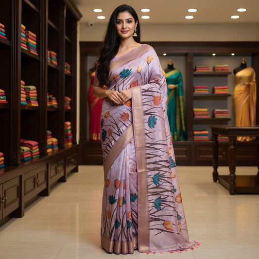 Lavender kota digital print saree