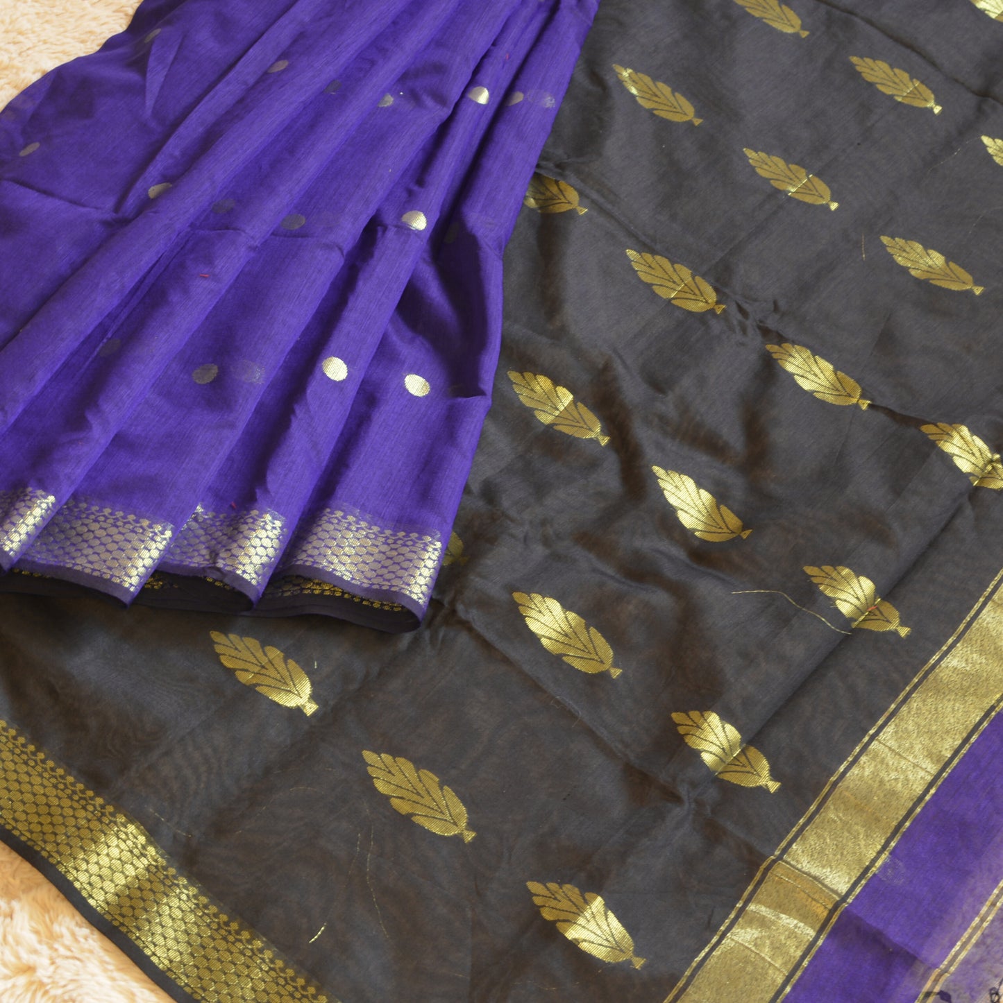 blue and black maheshwari cotton saree