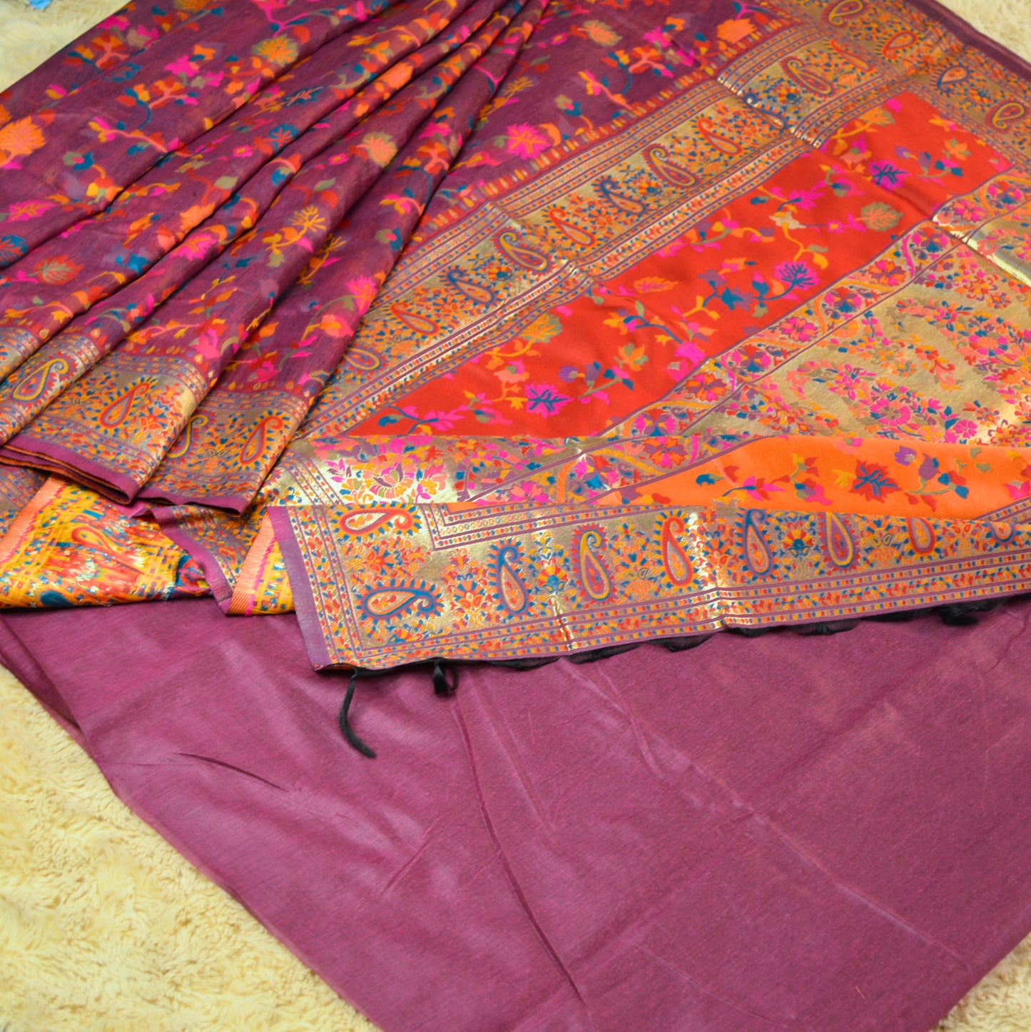 Purple pashmina saree