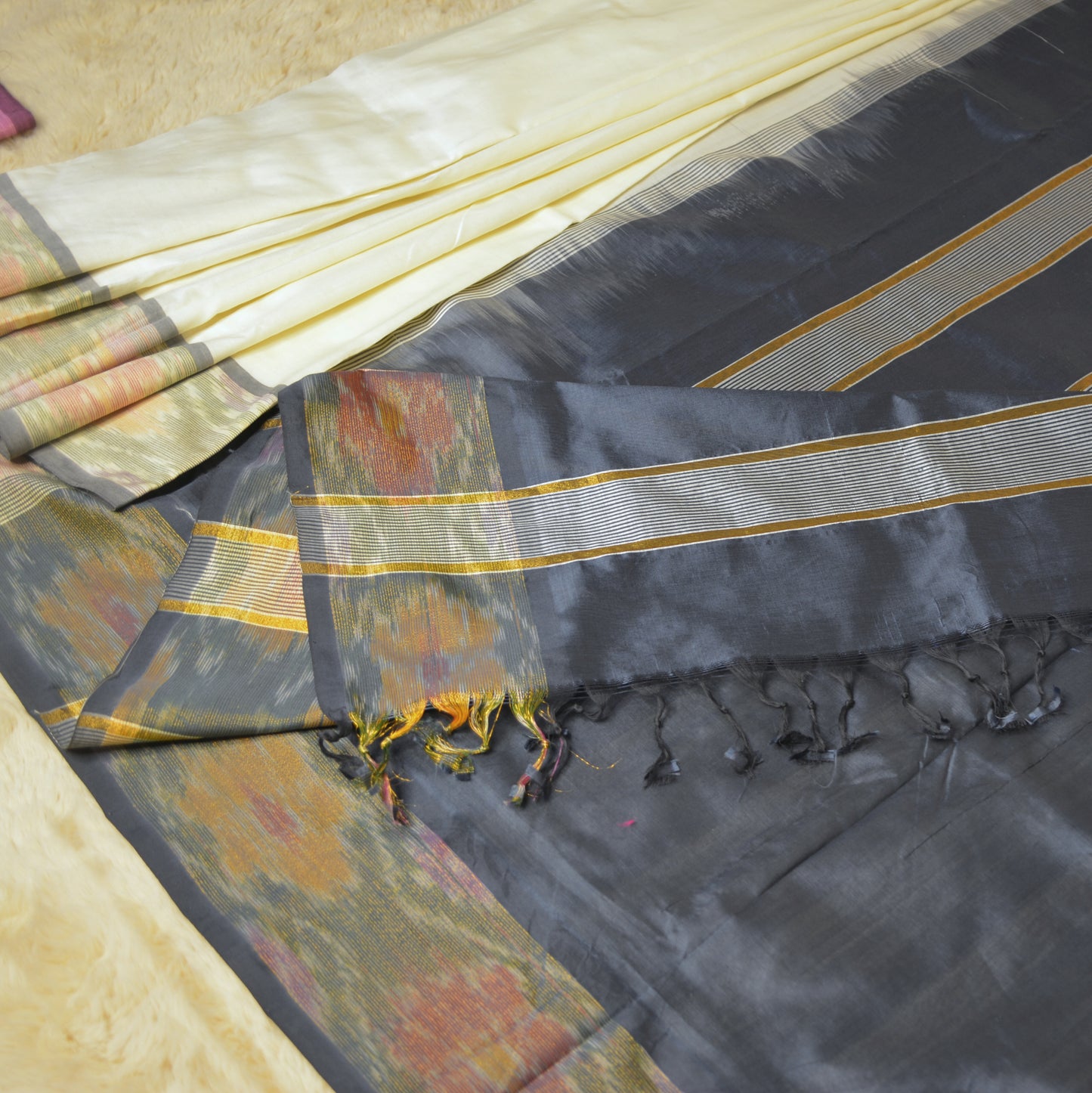 Half white and black venkatagiri silk cotton saree