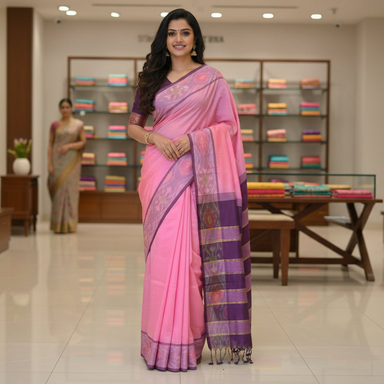 Pink and wine venkatagiri silk cotton saree