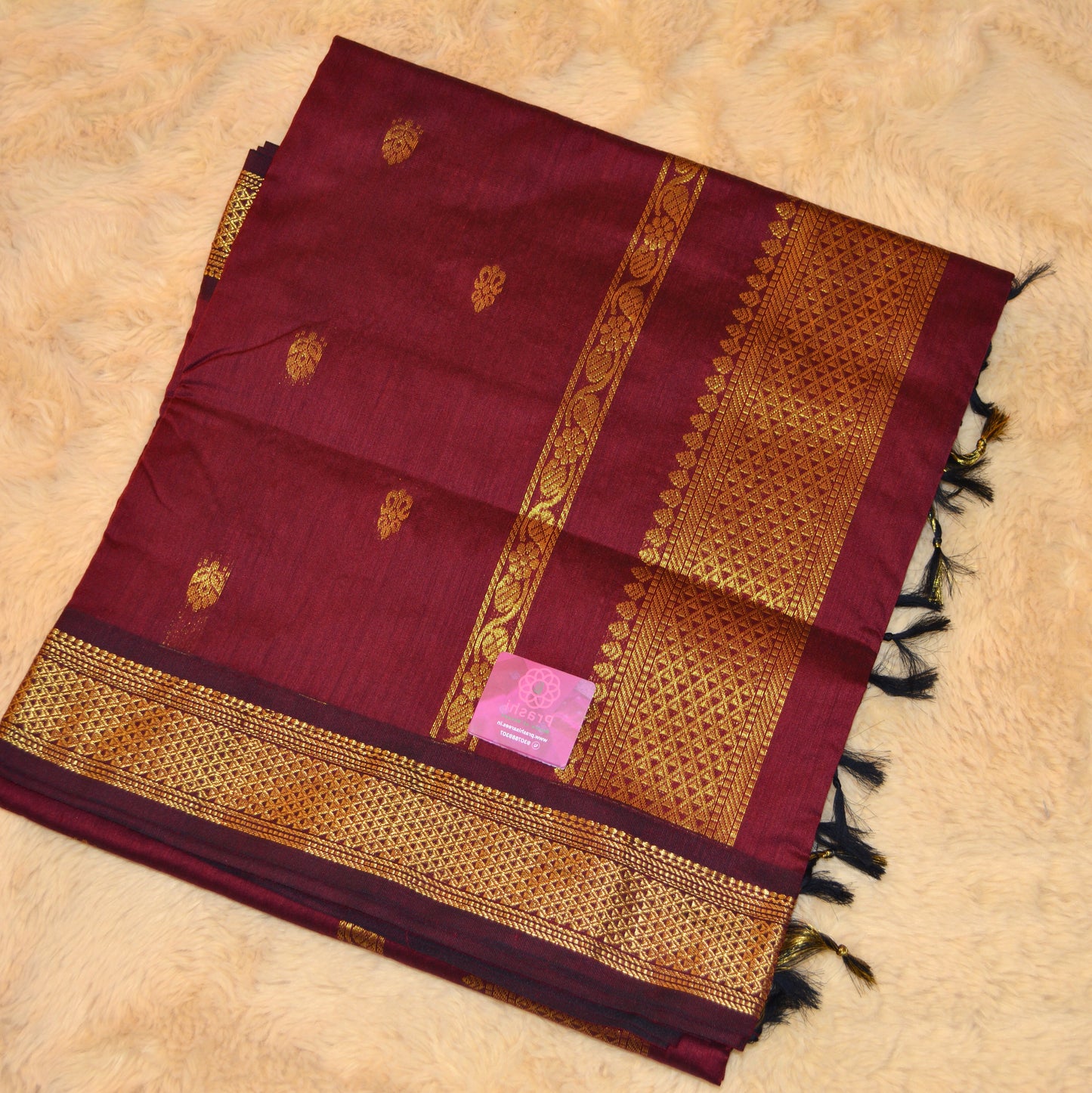 Maroon handloom kalyani cotton saree