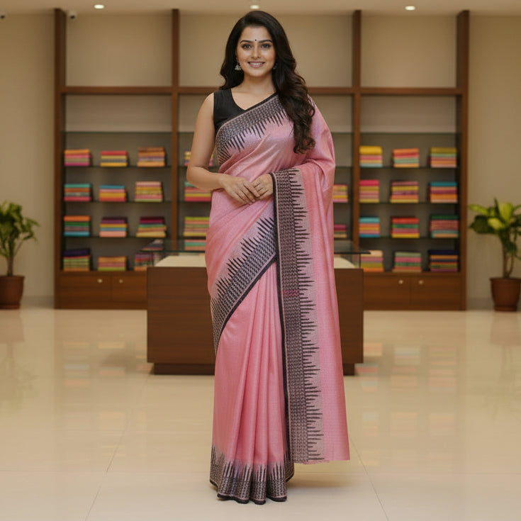 Baby pink  kanchi cotton saree