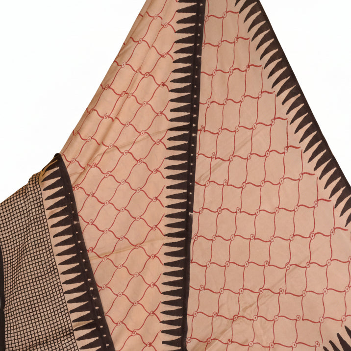 Half-white bagru handblock printed pure modal silk saree