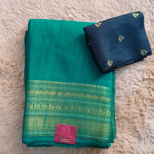Rama blue mashroo silk with contrast blouse