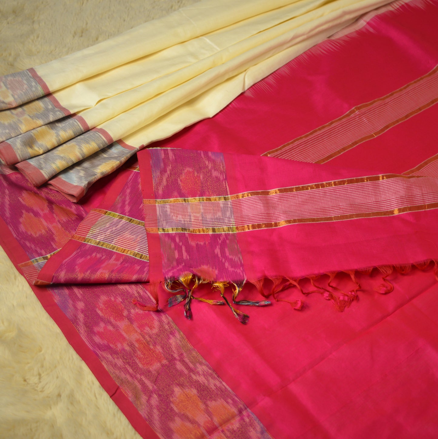 Half white and pink venkatagiri silk cotton saree