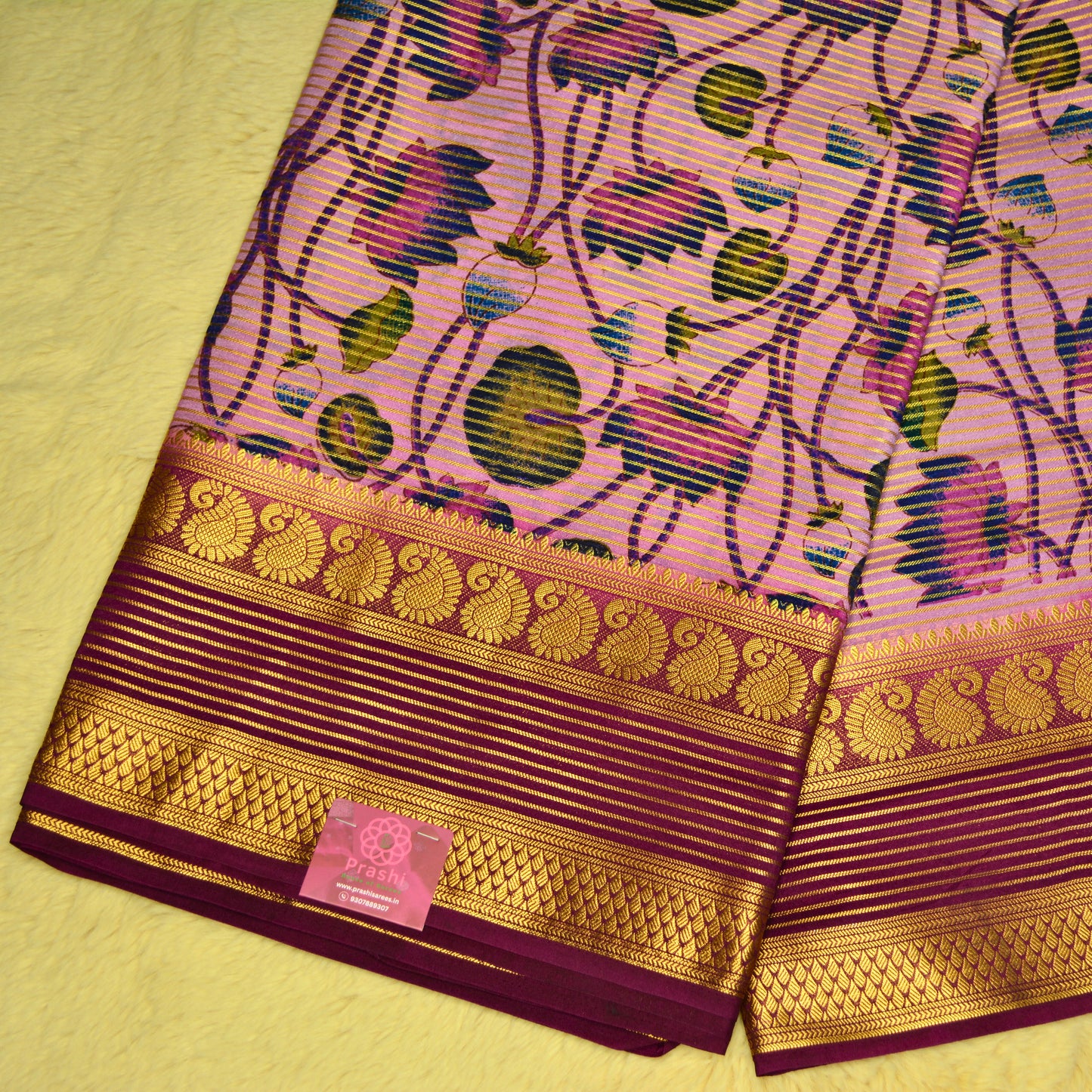 Pink semi mysore crepe kalamkari saree